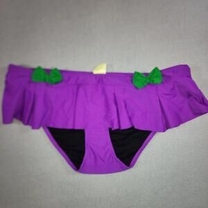 Joker DC Comics Swim Bikini Bottoms Purple Green Bows‎ Large NWT